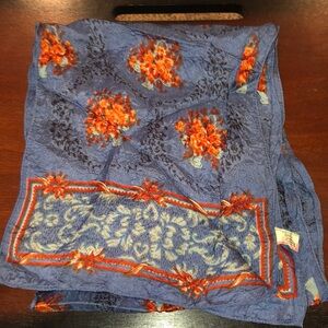 Morsly New York N.Y. Vintage Made in Italy Blue and Red Floral Summer Neck Scarf